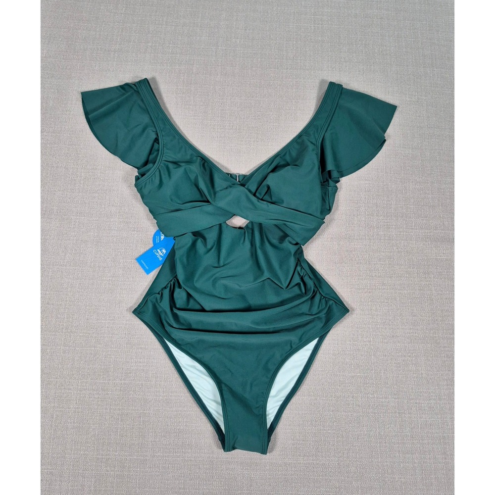 Cupshe Green Ruffle Sleeve Tummy Control One Piece Swimsuit Medium New - Picture 3 of 11